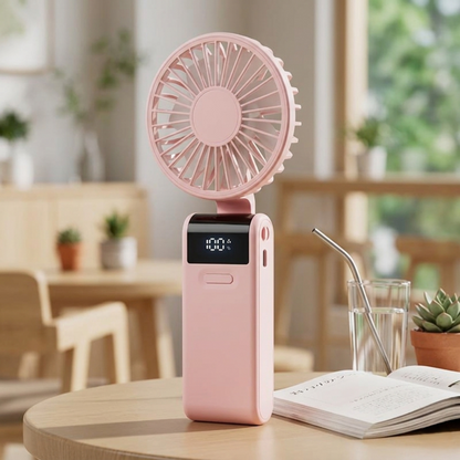 Portable Neck Fan | Foldable Mini Desk Fan & Phone Stand | USB Rechargeable