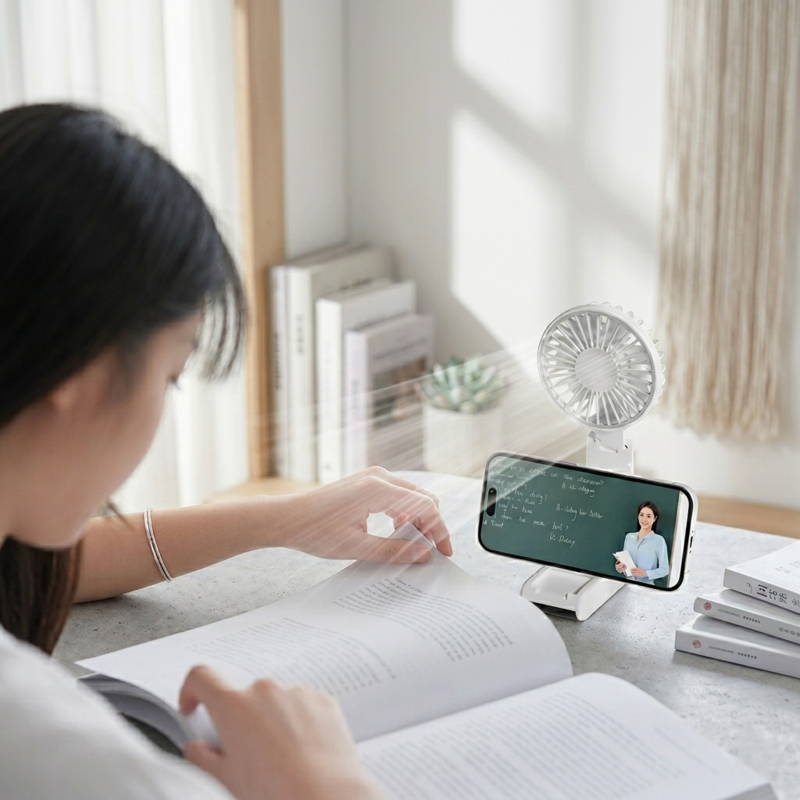Portable Neck Fan | Foldable Mini Desk Fan & Phone Stand | USB Rechargeable