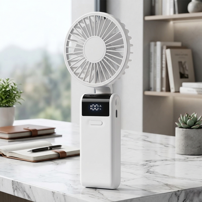 Portable Neck Fan | Foldable Mini Desk Fan & Phone Stand | USB Rechargeable