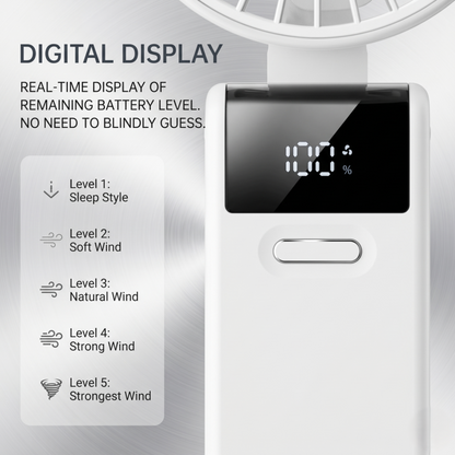 Portable Neck Fan | Foldable Mini Desk Fan & Phone Stand | USB Rechargeable