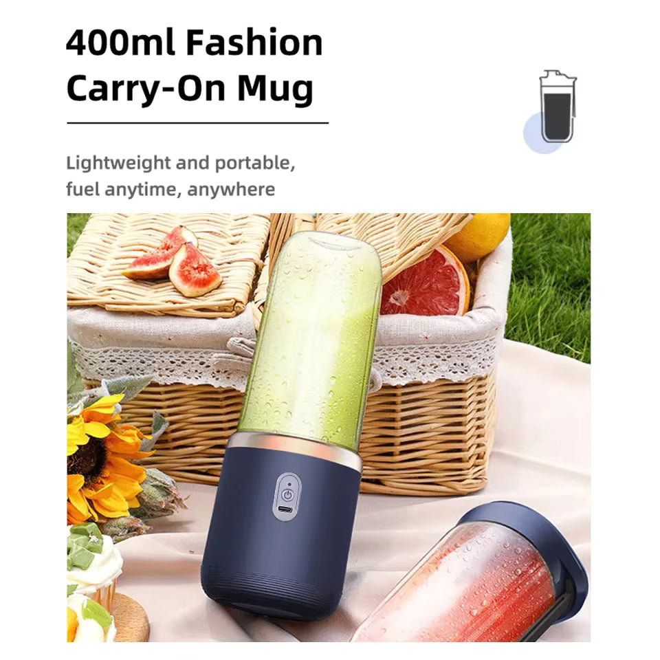 6-Blade Portable Blender | Mini Personal Smoothie Maker | USB Rechargeable Electric Juicer Cup with 2 Cups for Travel