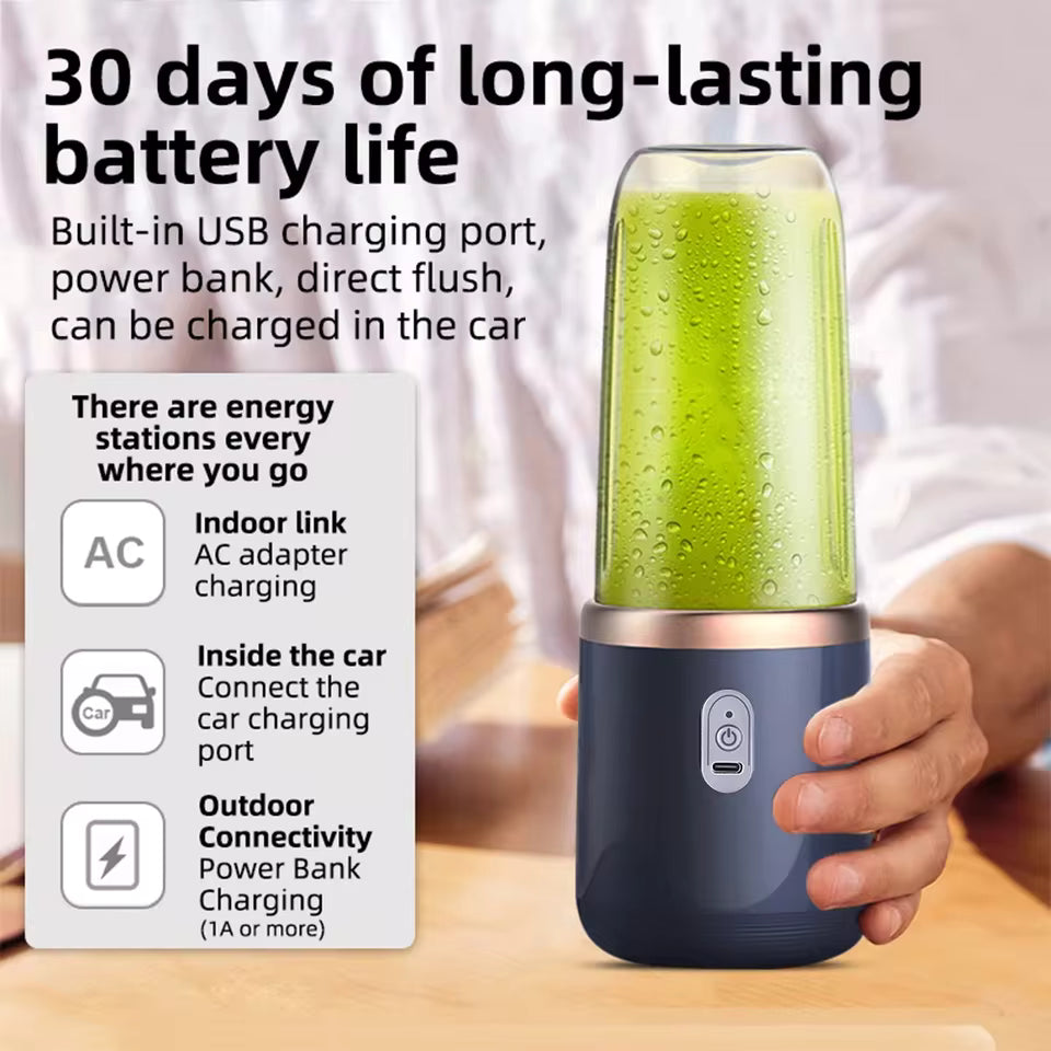 6-Blade Portable Blender | Mini Personal Smoothie Maker | USB Rechargeable Electric Juicer Cup with 2 Cups for Travel