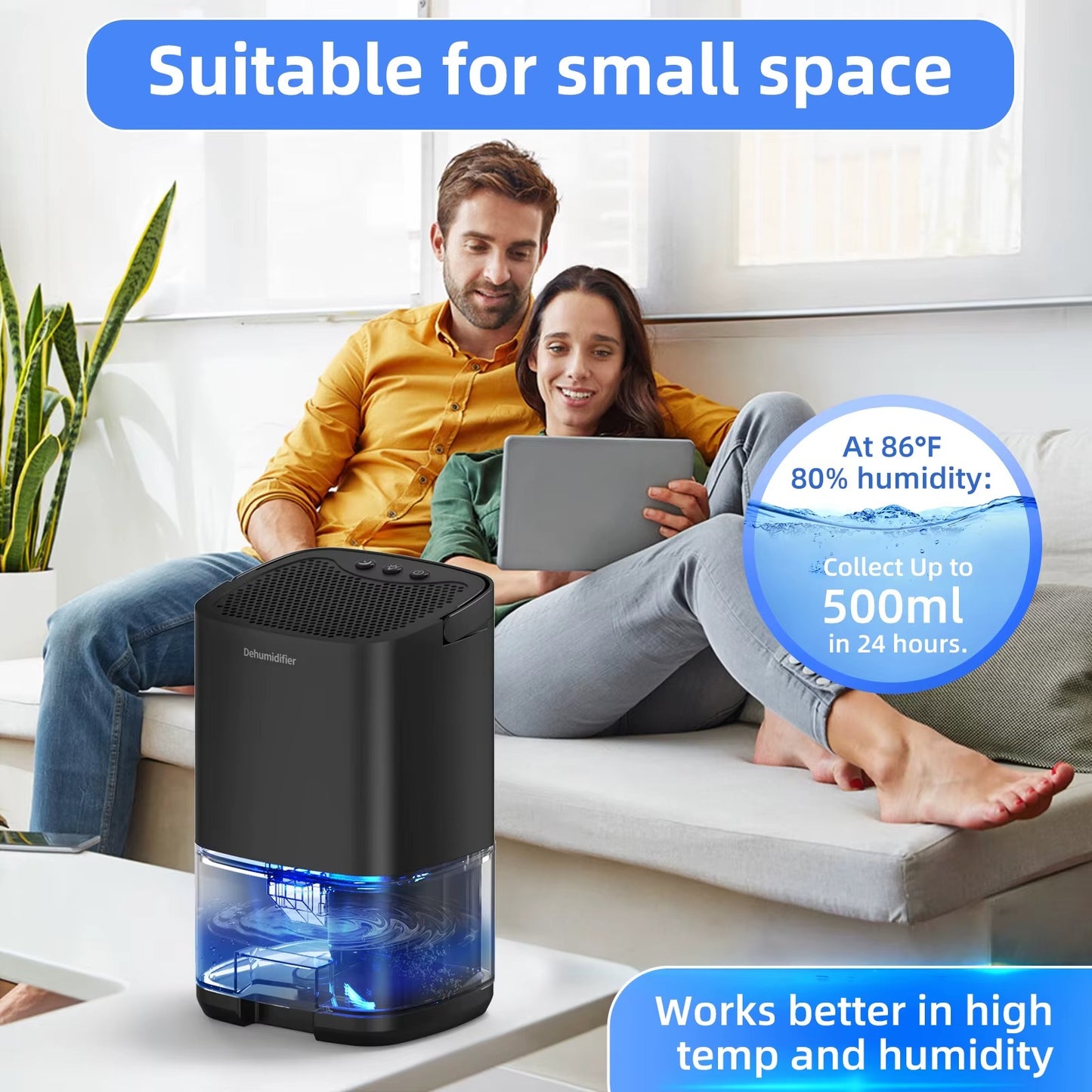 Portable Dehumidifier for Home | Small Quiet Dehumidifier for Office & RV | Moisture Absorber for Mould & Damp