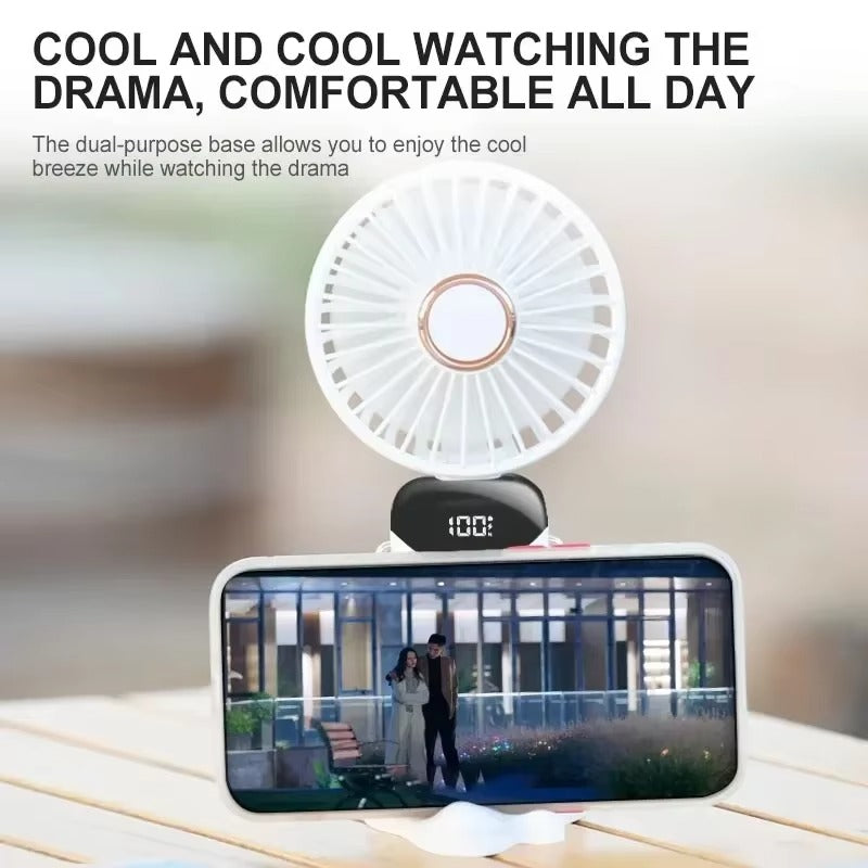 USB Handheld Mini Fan | Foldable Portable Neck Hanging Fan | 5-Speed Rechargeable Fan | Built-in Phone Stand