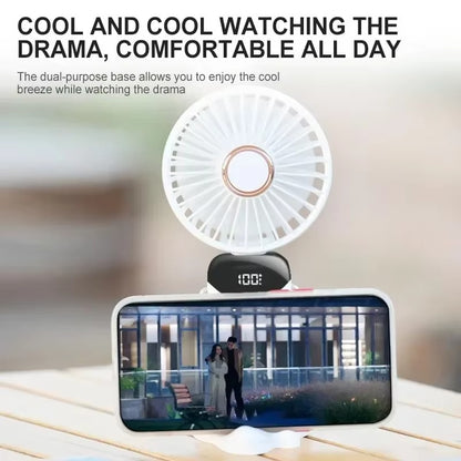 USB Handheld Mini Fan | Foldable Portable Neck Hanging Fan | 5-Speed Rechargeable Fan | Built-in Phone Stand