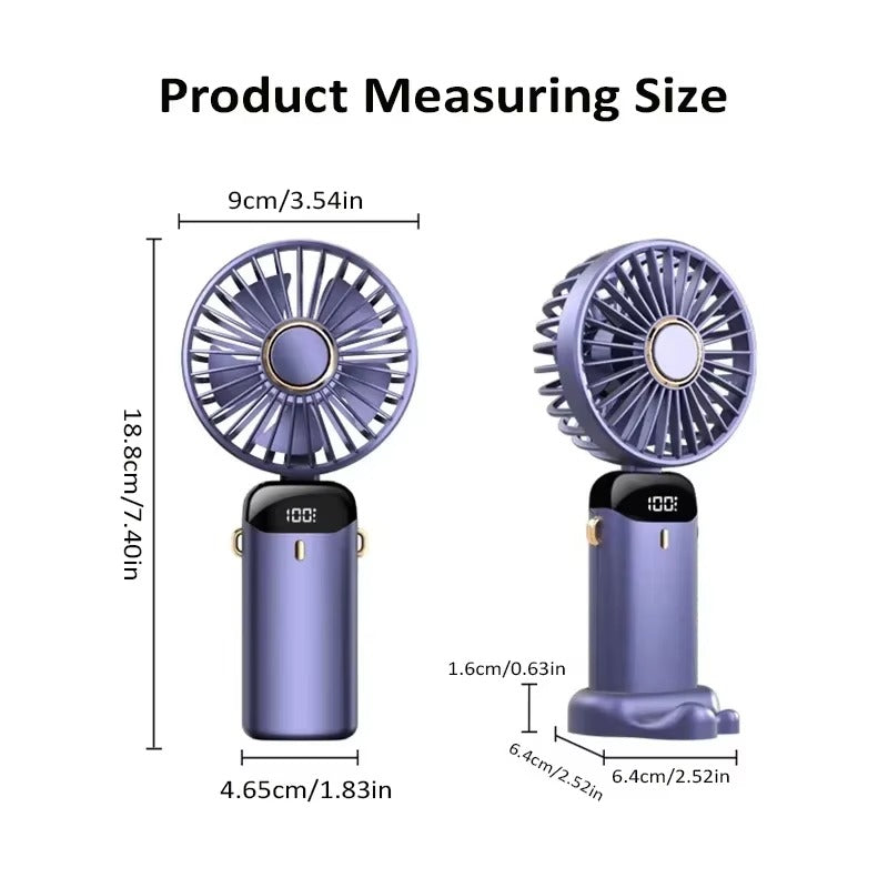 USB Handheld Mini Fan | Foldable Portable Neck Hanging Fan | 5-Speed Rechargeable Fan | Built-in Phone Stand