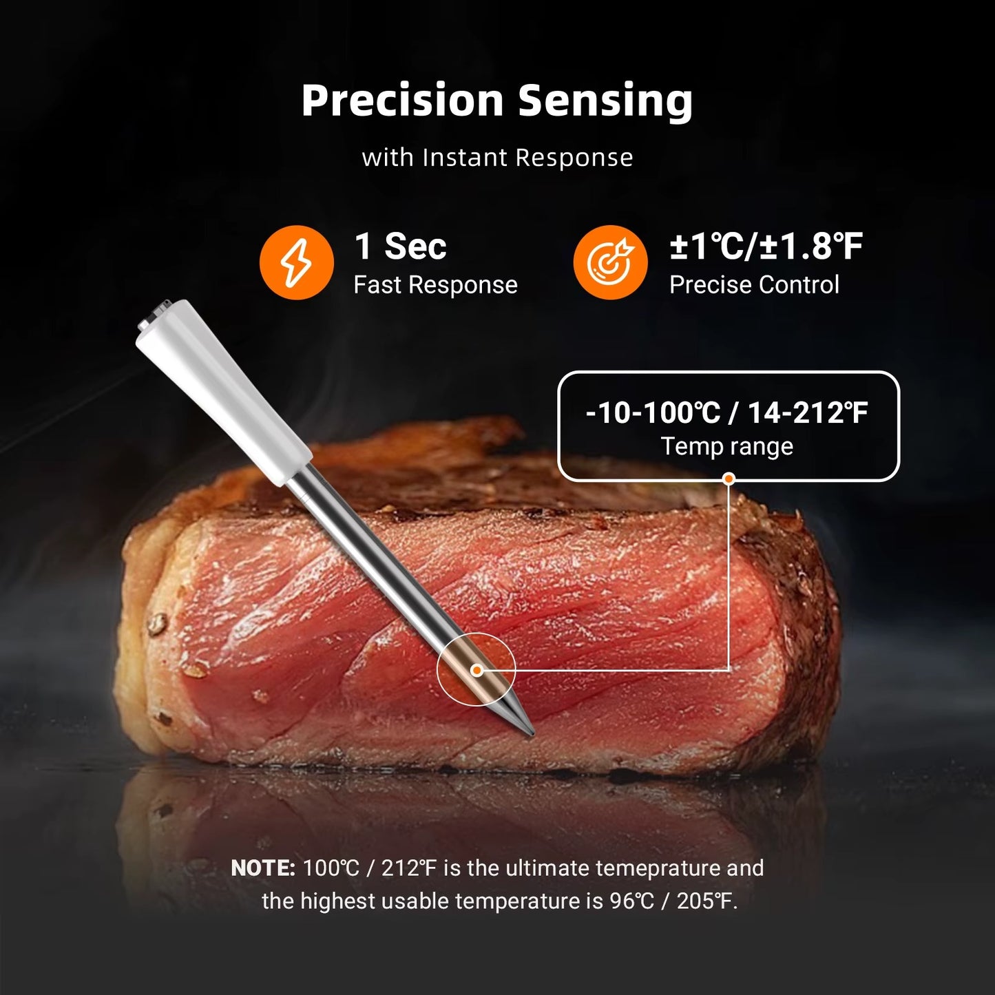INT-11I-B Mini Wireless Meat Thermometer | Bluetooth 5.4 1000ft Range | Instant Read Waterproof Digital Food Thermometer for Steak, BBQ, & Grill