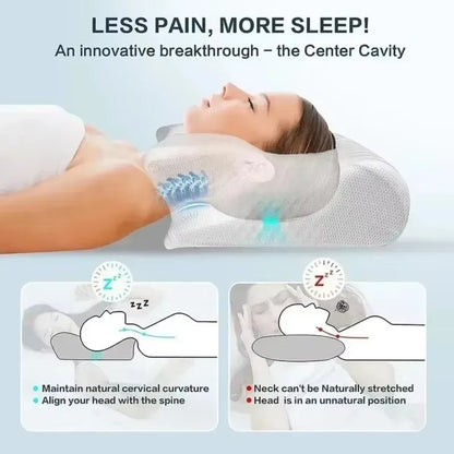 Cervical Neck Pillow for Pain Relief | Butterfly Memory Foam Contour Pillow | Ergonomic Orthopedic Support for Side & Stomach Sleepers