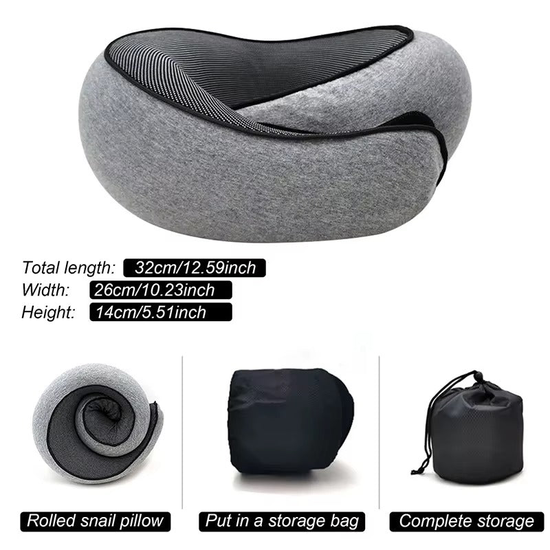 Memory Foam Travel Neck Pillow - Ergonomic U-Shaped Snail Style Support for Airplane & Office | Adjustable Cervical Pillow for Neck Pain Relief