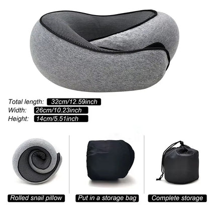 Memory Foam Travel Neck Pillow - Ergonomic U-Shaped Snail Style Support for Airplane & Office | Adjustable Cervical Pillow for Neck Pain Relief