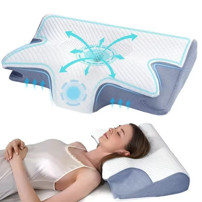 Cervical Neck Pillow for Pain Relief | Butterfly Memory Foam Contour Pillow | Ergonomic Orthopedic Support for Side & Stomach Sleepers