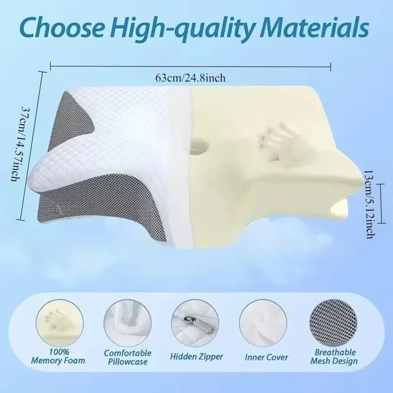 Cervical Neck Pillow for Pain Relief | Butterfly Memory Foam Contour Pillow | Ergonomic Orthopedic Support for Side & Stomach Sleepers