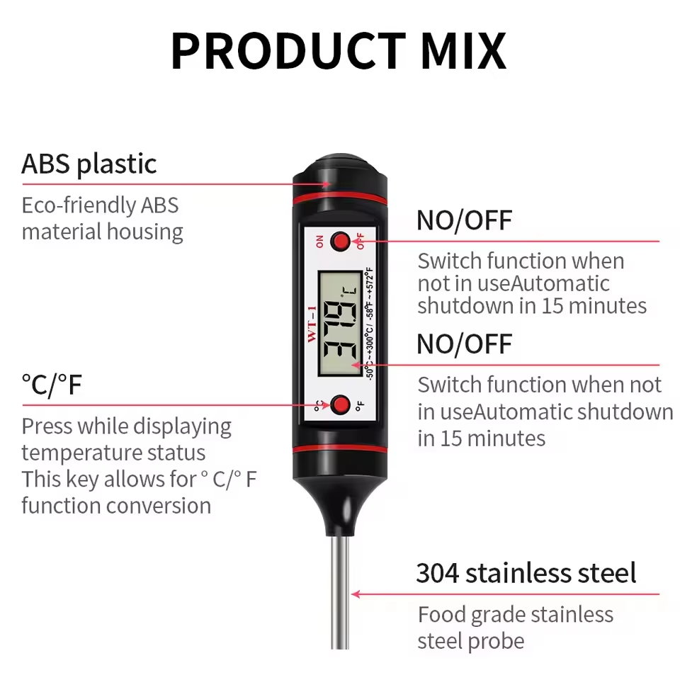 Digital Food Thermometer | Instant Read Meat Thermometer for BBQ & Kitchen | Steak, Pork & Milk Probe