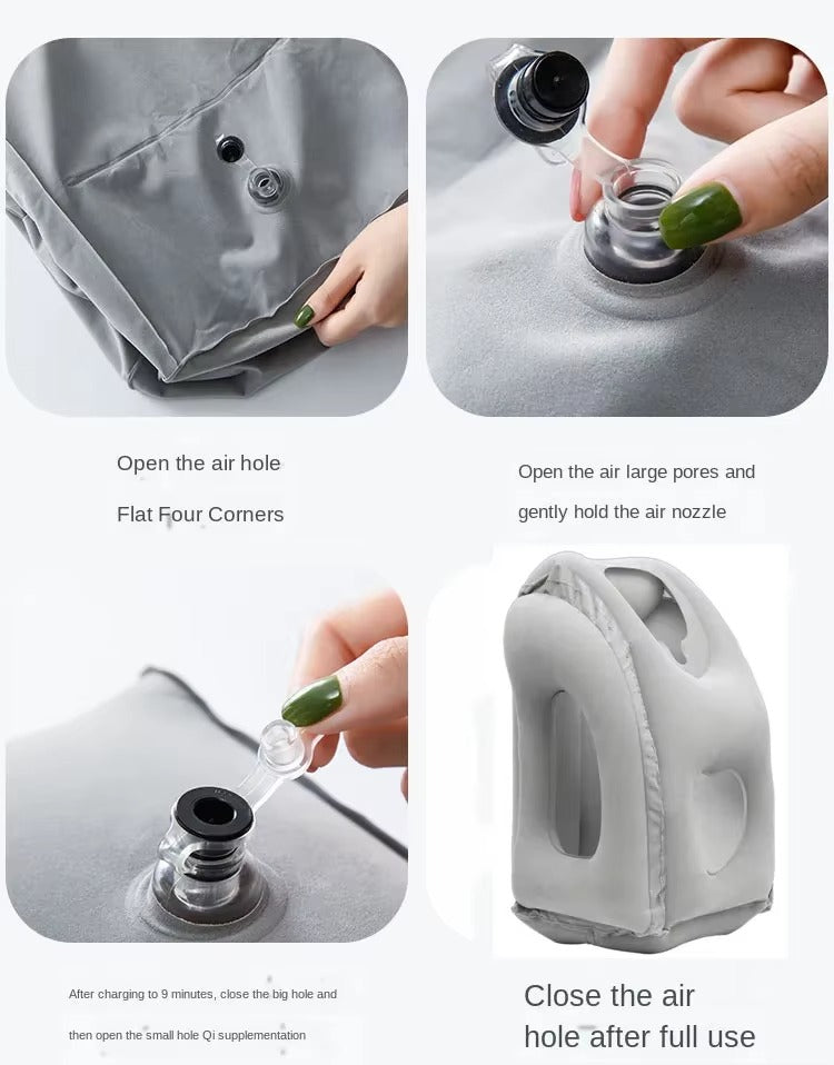 Inflatable Travel Pillow | Neck Pillow with Chin Support for Airplane | Ergonomic Portable Neck Support for Car & Office