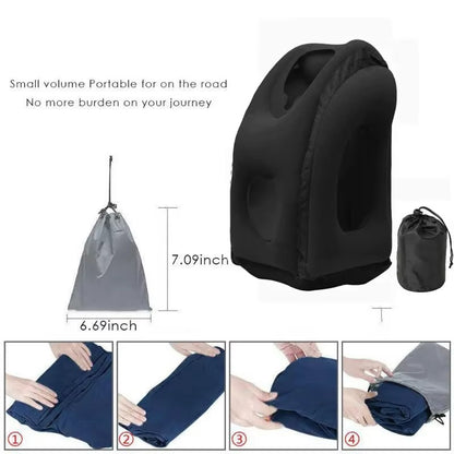 Inflatable Travel Pillow | Neck Pillow with Chin Support for Airplane | Ergonomic Portable Neck Support for Car & Office
