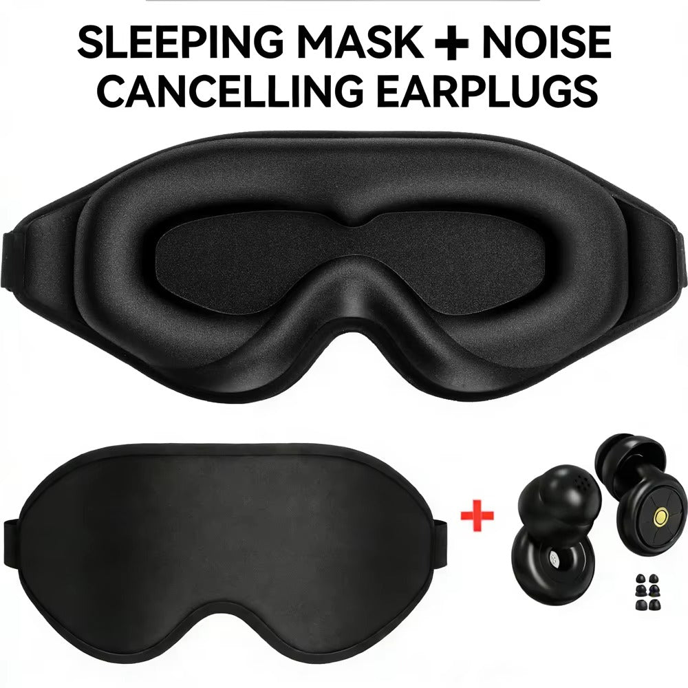 3D Sleep Mask | Noise Cancelling Earplugs | 100% Light Blocking Eye Cover | Insomnia Relief