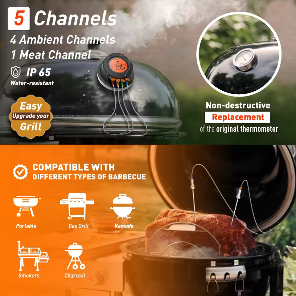 Wireless Meat Thermometer for Steak & BBQ | Bluetooth Digital Food Thermometer | 2/4 Probes Smart App Control for Grill Smoker Oven