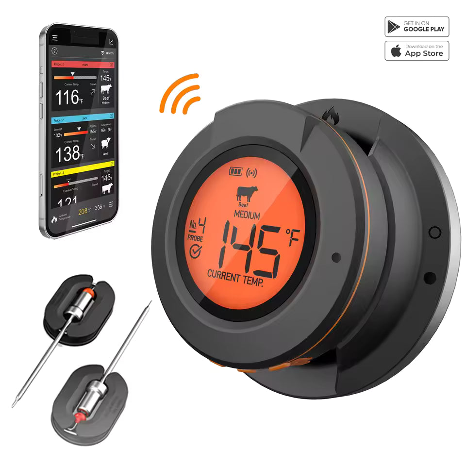 Wireless Meat Thermometer for Steak & BBQ | Bluetooth Digital Food Thermometer | 2/4 Probes Smart App Control for Grill Smoker Oven