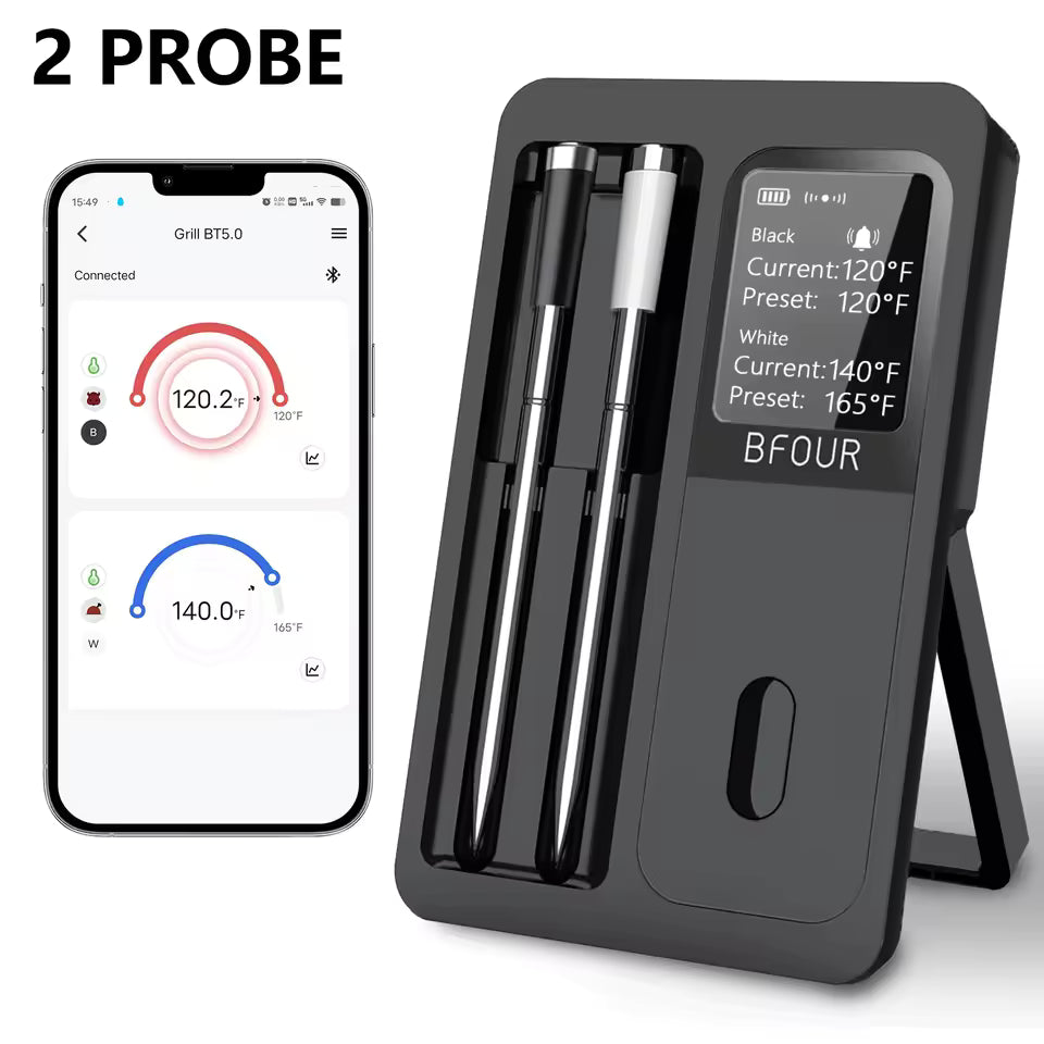 Wireless Bluetooth Meat Thermometer | IP67 Waterproof Digital Food Probe | Remote Grill & BBQ Smoker Thermometer for Steak, Pork & Chicken