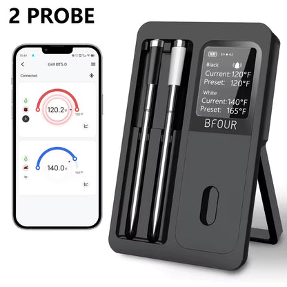 Wireless Bluetooth Meat Thermometer | IP67 Waterproof Digital Food Probe | Remote Grill & BBQ Smoker Thermometer for Steak, Pork & Chicken
