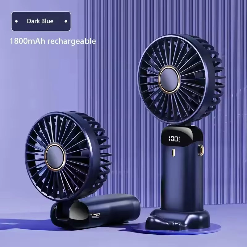 USB Handheld Mini Fan | Foldable Portable Neck Hanging Fan | 5-Speed Rechargeable Fan | Built-in Phone Stand