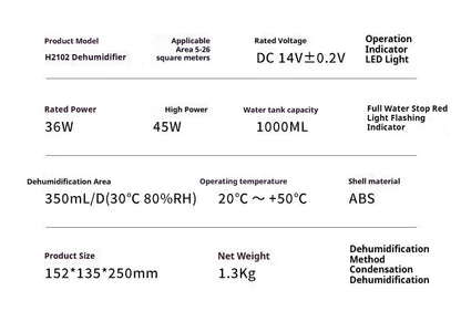 Portable Dehumidifier for Home | Quiet Small Dehumidifier for Bedroom & Office | Air Dryer for Clothes