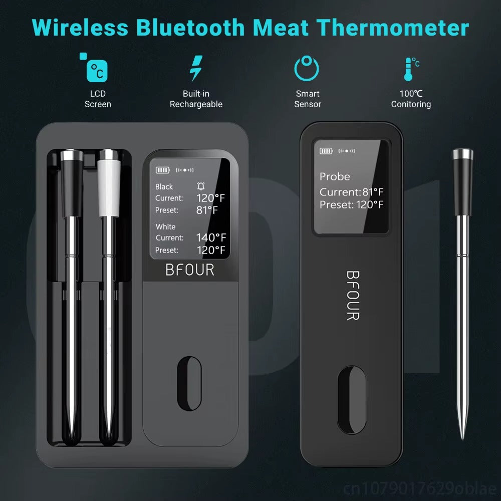 Wireless Bluetooth Meat Thermometer | IP67 Waterproof Digital Food Probe | Remote Grill & BBQ Smoker Thermometer for Steak, Pork & Chicken