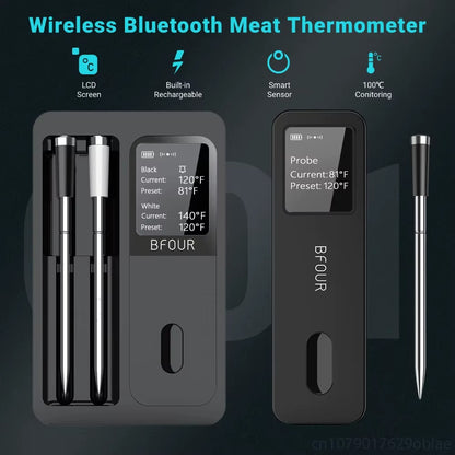 Wireless Bluetooth Meat Thermometer | IP67 Waterproof Digital Food Probe | Remote Grill & BBQ Smoker Thermometer for Steak, Pork & Chicken