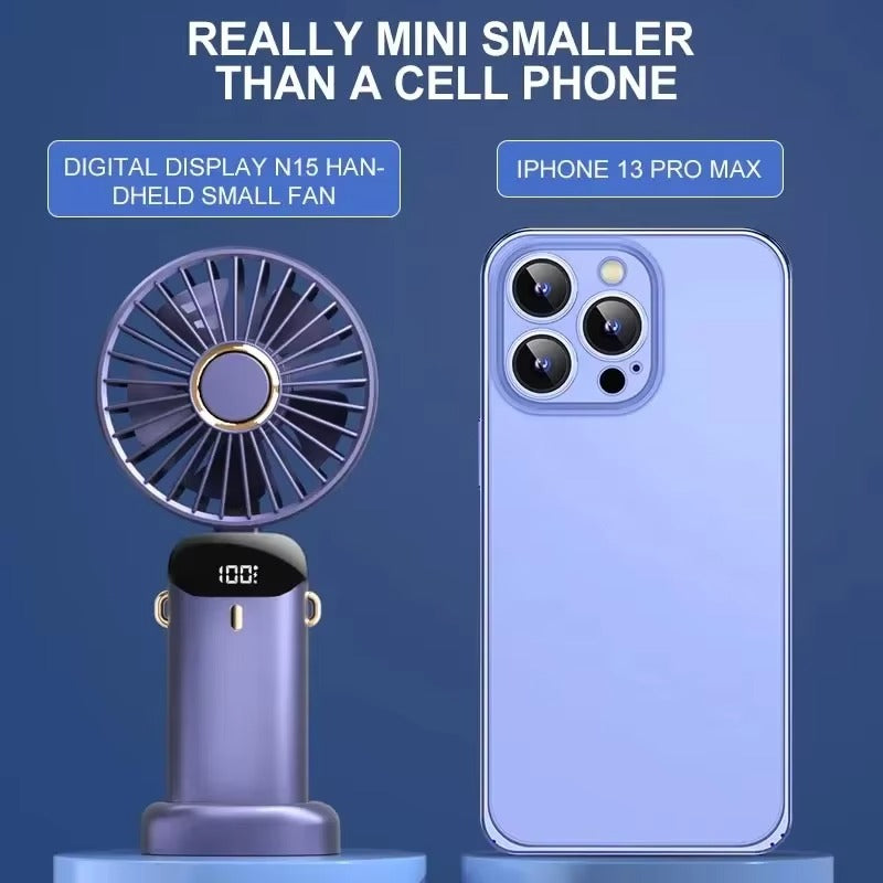 USB Handheld Mini Fan | Foldable Portable Neck Hanging Fan | 5-Speed Rechargeable Fan | Built-in Phone Stand